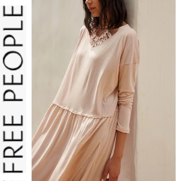 NWT Free People Beach Anytime Midi Long  Sleeve Dress xs in sand - Picture 3 of 15